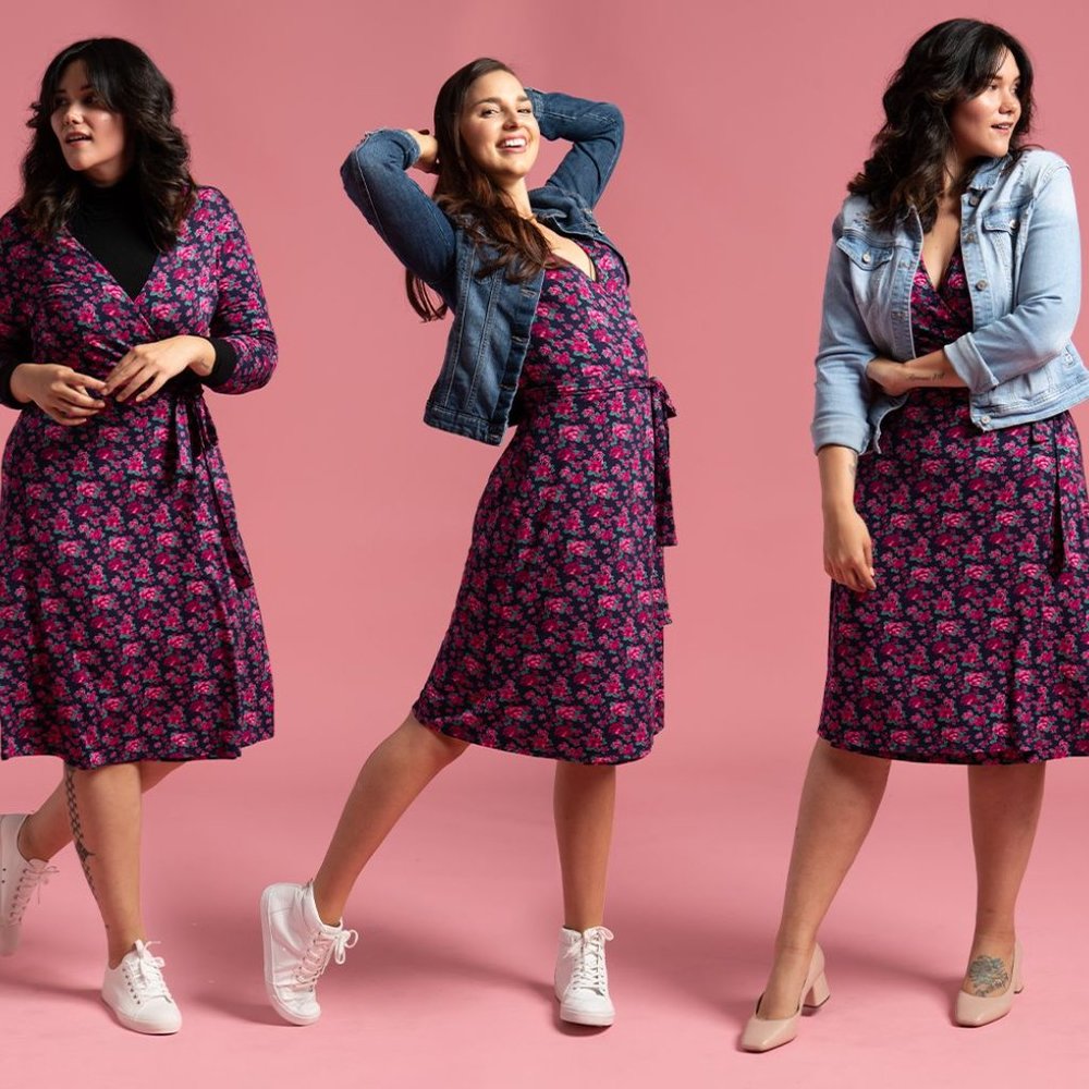 Betabrand Venus Wrap Dress (Floral-doggie) - Picture 3 of 9